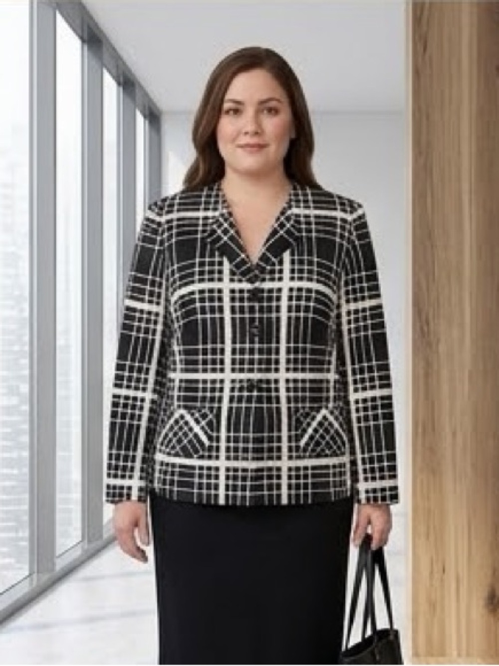 Pendleton Petite Geometric Silk Blazer in Black & White Size 14P Like New